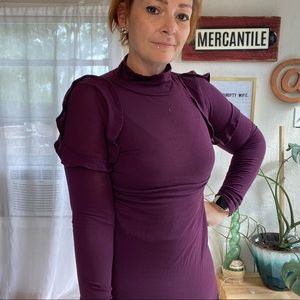 Loft Plum Purple Long Sleeve Ruffle Sweater Size XS New With Tags